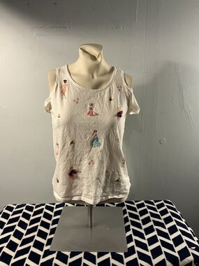 Justice White Cold-Shoulder Tank with Ballet Doll Prints